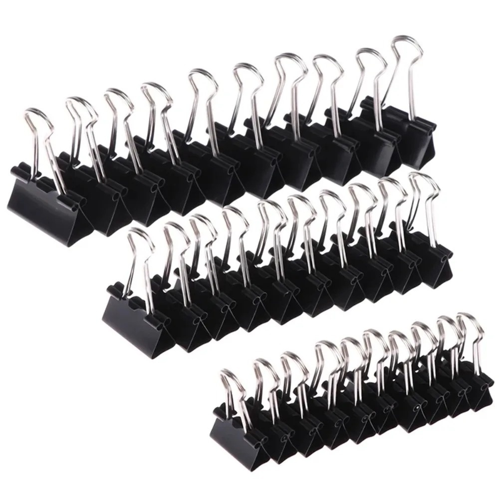 Binder Clip Assorted - 10個入り折りたたみ式金属製バインダークリップ ブラックグリップクランプ 19/25/32mm 金属製ペーパークリップ 紙類文書 オフィス