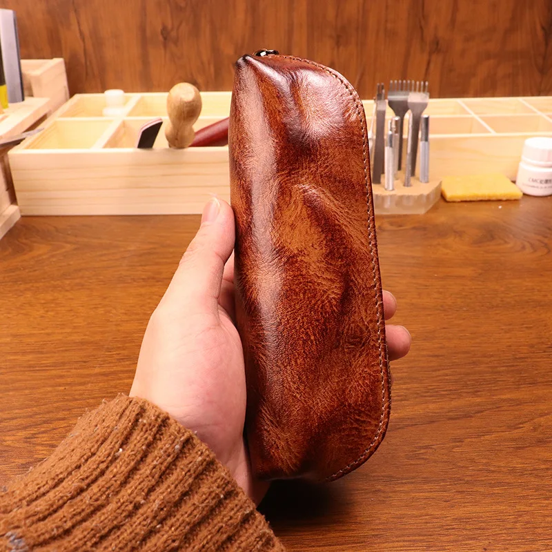 一層目牛革ペンシルケース メンズ レトロ 手磨き加工 オール - Tan Stationery & Office Supply のレビューと価格