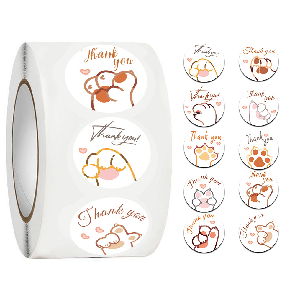 JCAC 500枚/ロール かわいい漫画の猫の足跡「ありがと - Sticker Label Roll のレビューと価格